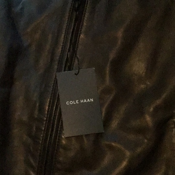 Men’s New Cole Haan Zip Leather Jacket. Java color. XL - Picture 3 of 8